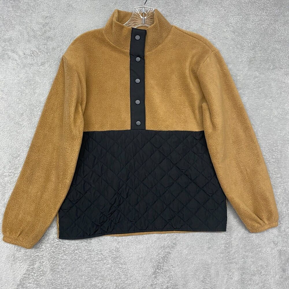 J Crew Sweater Womens‎ 2XS Black Brown Quilted Half Zip Sherpa Snap BL258